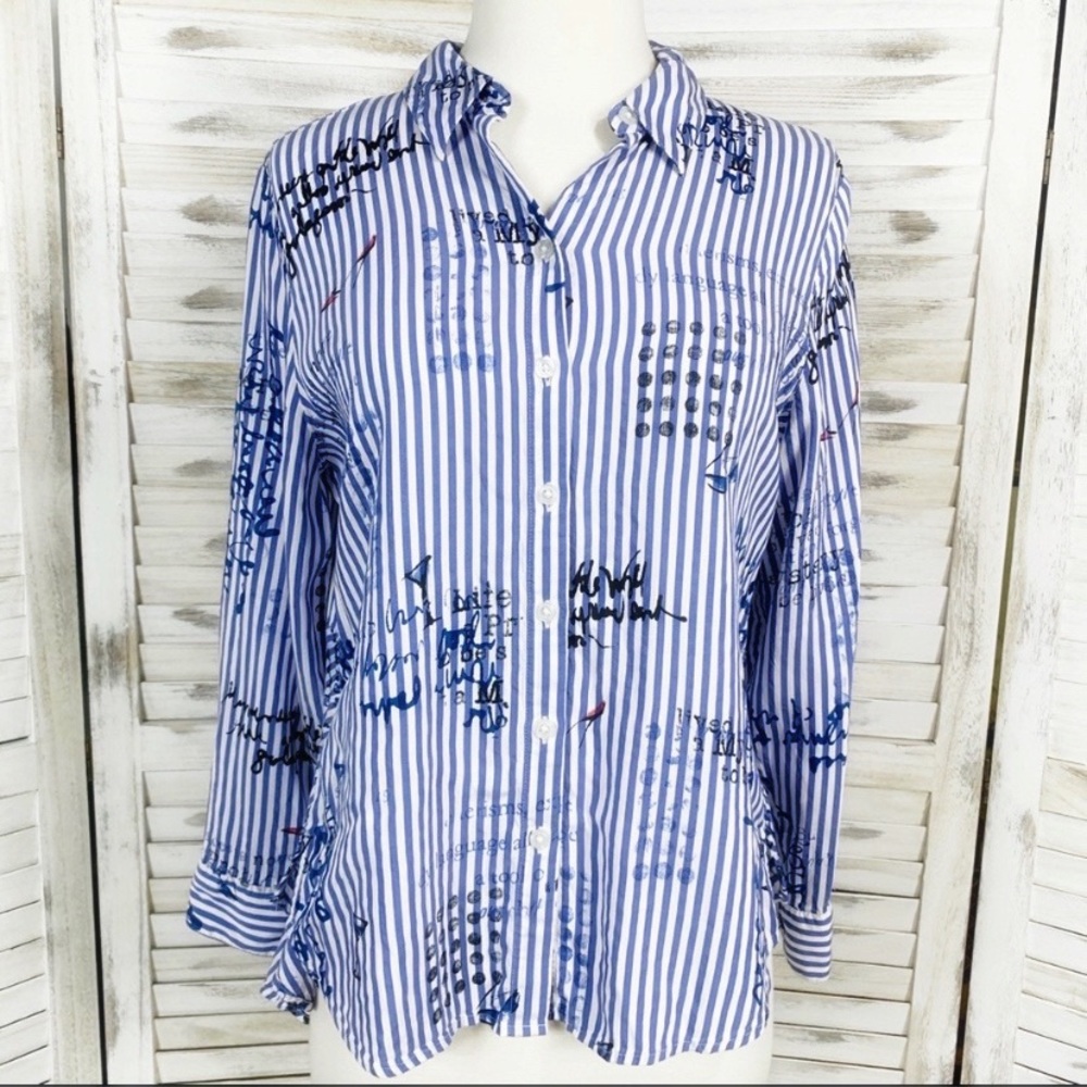Chico’s | Striped Graphic Print Button Up